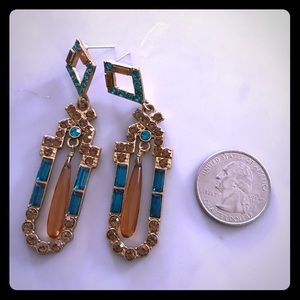Gold and blue dangle earrings